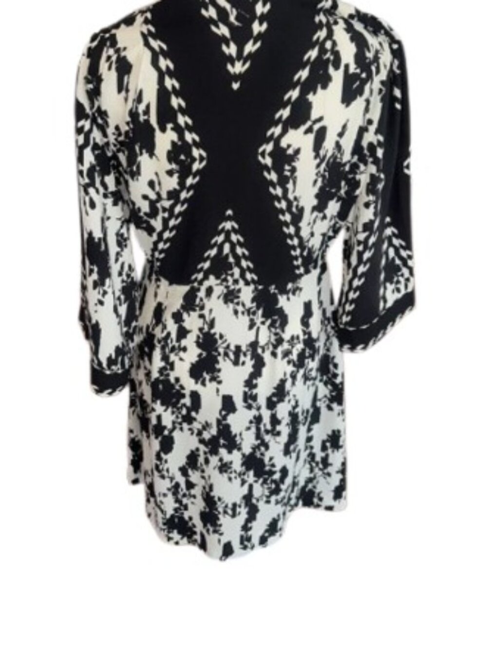 CAbi Womens X Factor Faux Wrap Dress Ivory Black Floral Pockets S